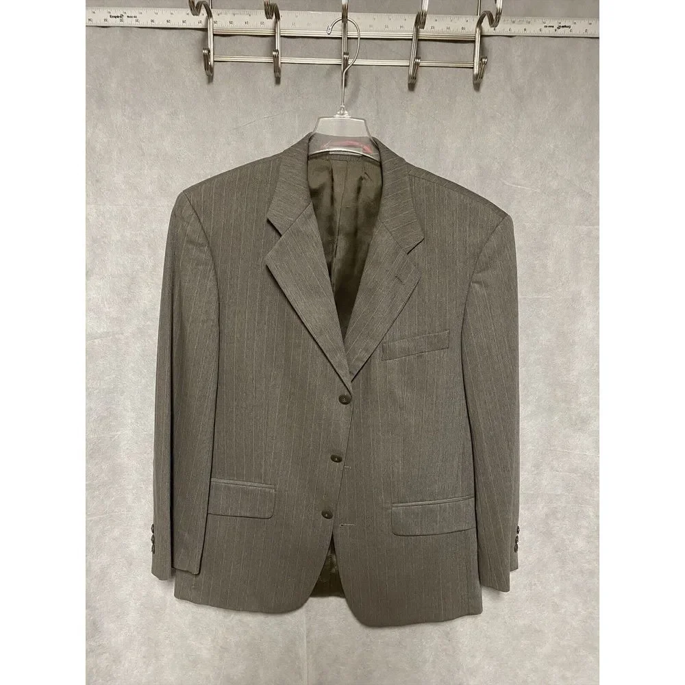 Bachrach Men 3 Piece Suit 42R Light Brown Striped Flannel 33‎ X28.5 Pants Luxury